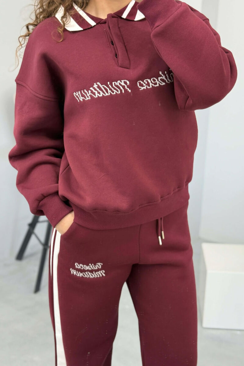 POLO NECK SWEATSHIRT+SWEATPANTS FLUFFY WOMEN SET BURGUNDY/VISHNJE - 5
