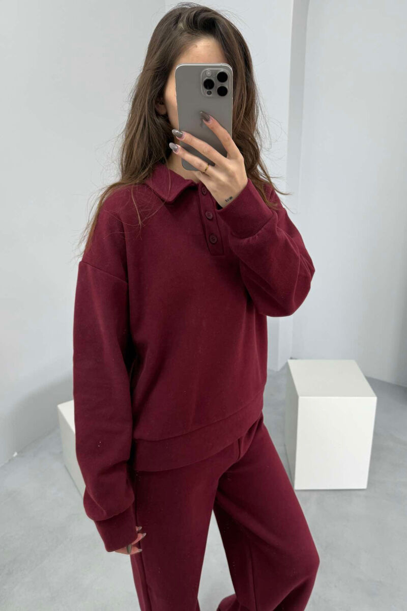 POLO NECK SWEATSHIRT+SWEATPANTS WOMEN SET BURGUNDY/VISHNJE - 2