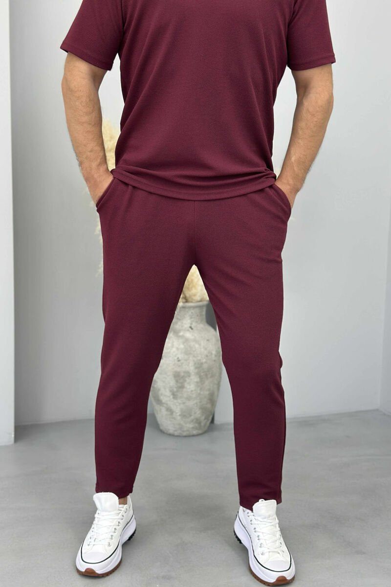 POLO NECK T-SHIRT+PANTS ONE COLOR MEN SET BURGUNDY/VISHNJE - 2