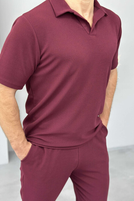 POLO NECK T-SHIRT+PANTS ONE COLOR MEN SET BURGUNDY/VISHNJE - 3