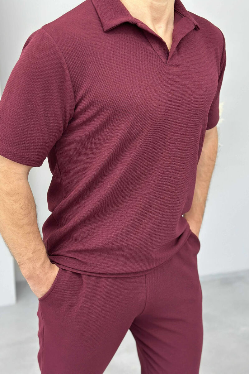 POLO NECK T-SHIRT+PANTS ONE COLOR MEN SET BURGUNDY/VISHNJE - 3