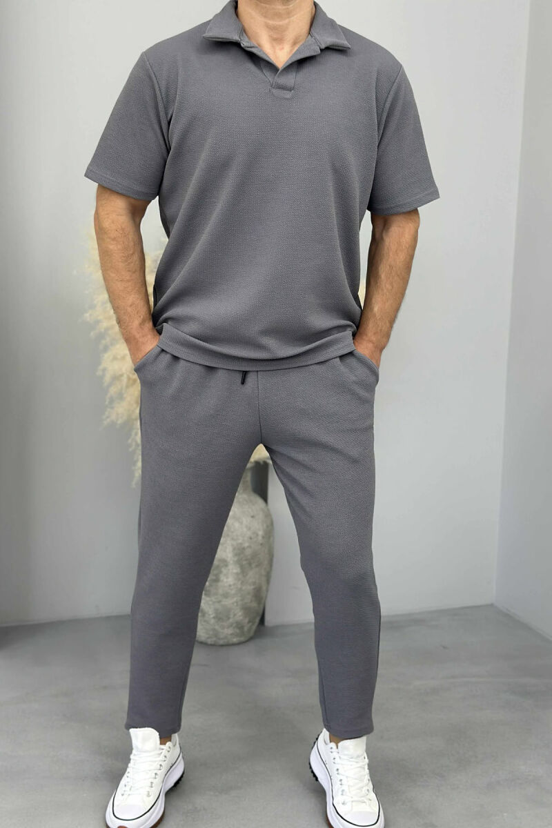 POLO NECK T-SHIRT+PANTS ONE COLOR MEN SET GREY/GRI - 1