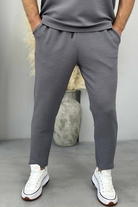 POLO NECK T-SHIRT+PANTS ONE COLOR MEN SET GREY/GRI - 4