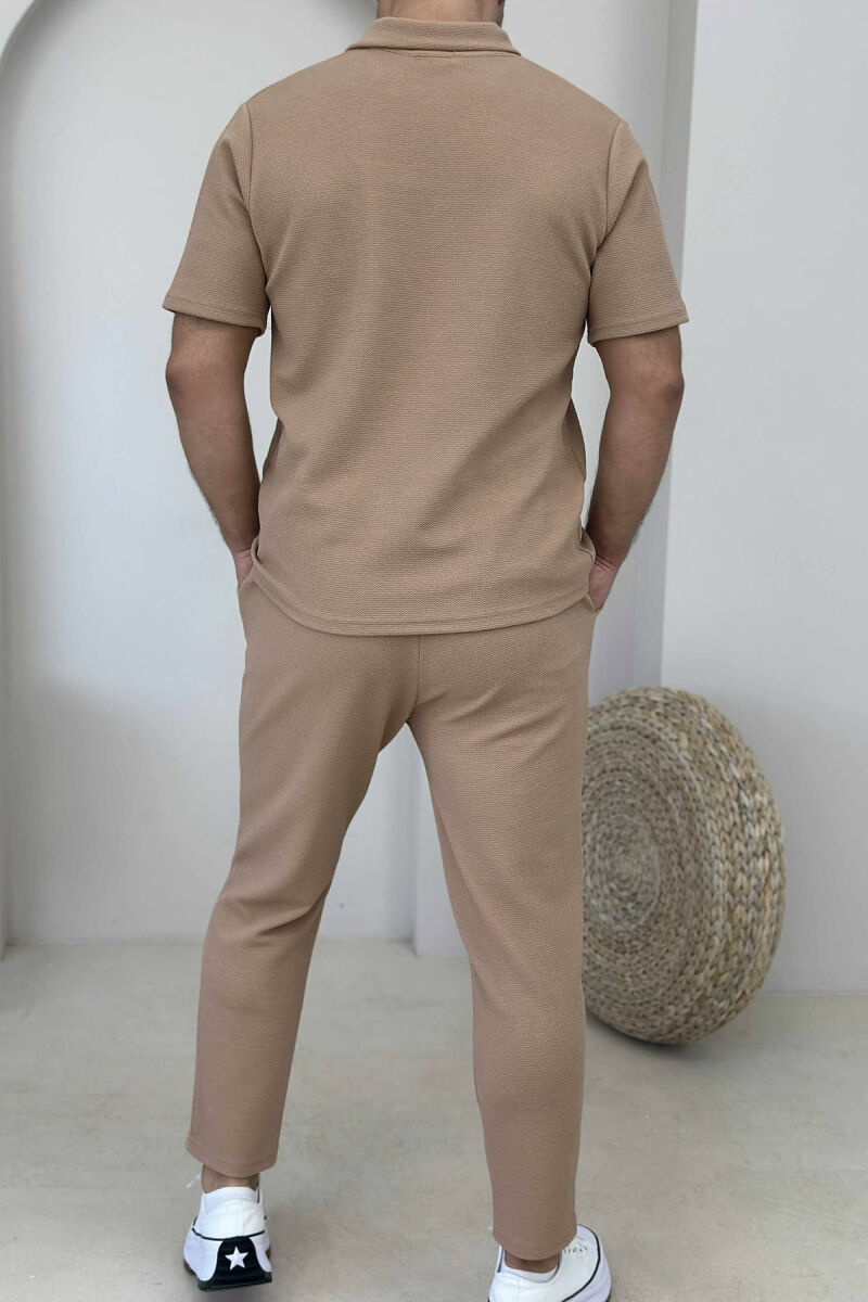 POLO NECK T-SHIRT+PANTS ONE COLOR MEN SET LIGHT BROWN/KAZB - 3