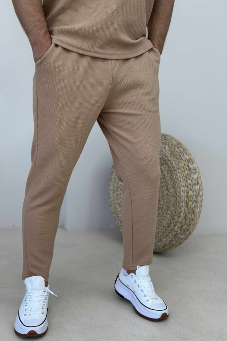 POLO NECK T-SHIRT+PANTS ONE COLOR MEN SET LIGHT BROWN/KAZB - 4