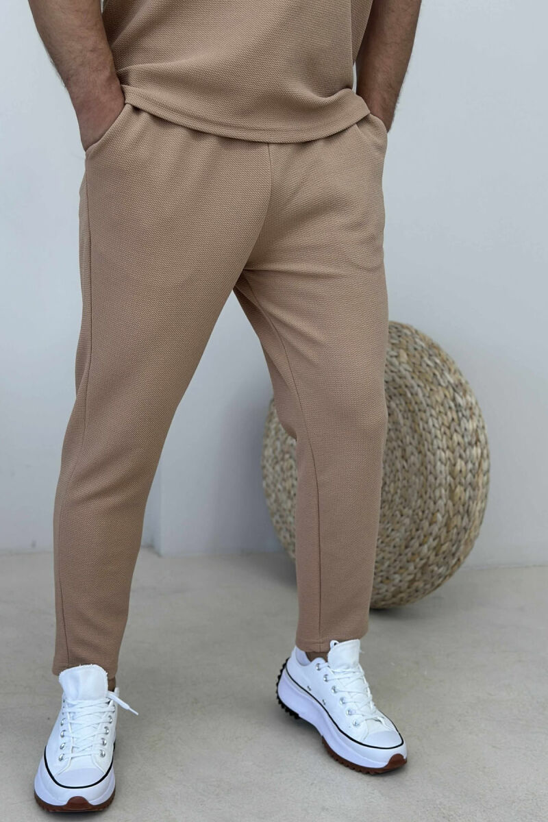 POLO NECK T-SHIRT+PANTS ONE COLOR MEN SET LIGHT BROWN/KAZB - 4