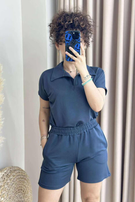 SET NJË NGJYRËSH T-SHIRT+PANTALLONA TË SHKURTRA PËR FEMRA NË NGJYRËN GRI E ERRËT 