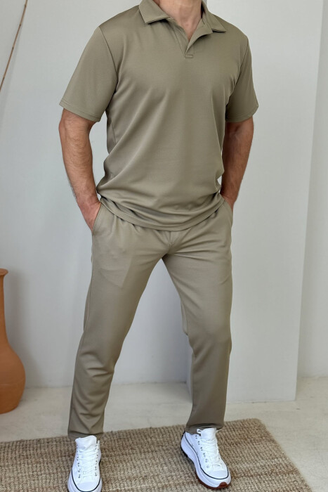 SET NJË NGJYRËSH T-SHIRT+TUTA PËR MESHKUJ NË NGJYRËN BEZHË 