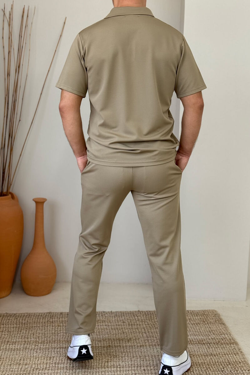 POLO NECK T-SHIRT+SWEATPANTS ONE COLOR MEN SET BEIGE/BEZHE - 3
