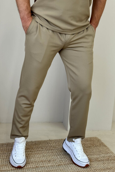 POLO NECK T-SHIRT+SWEATPANTS ONE COLOR MEN SET BEIGE/BEZHE - 4