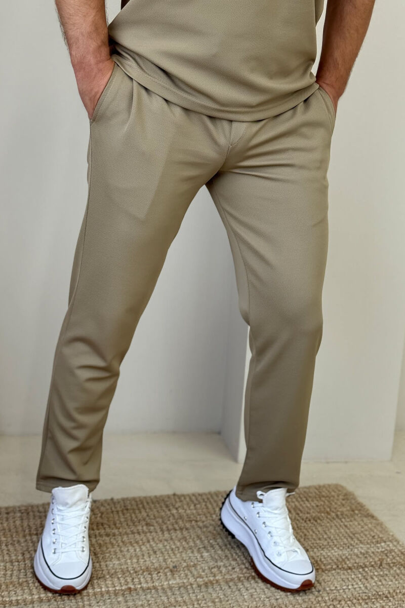 POLO NECK T-SHIRT+SWEATPANTS ONE COLOR MEN SET BEIGE/BEZHE - 4