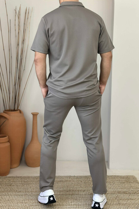 POLO NECK T-SHIRT+SWEATPANTS ONE COLOR MEN SET LIGHT BROWN/KAZB - 2