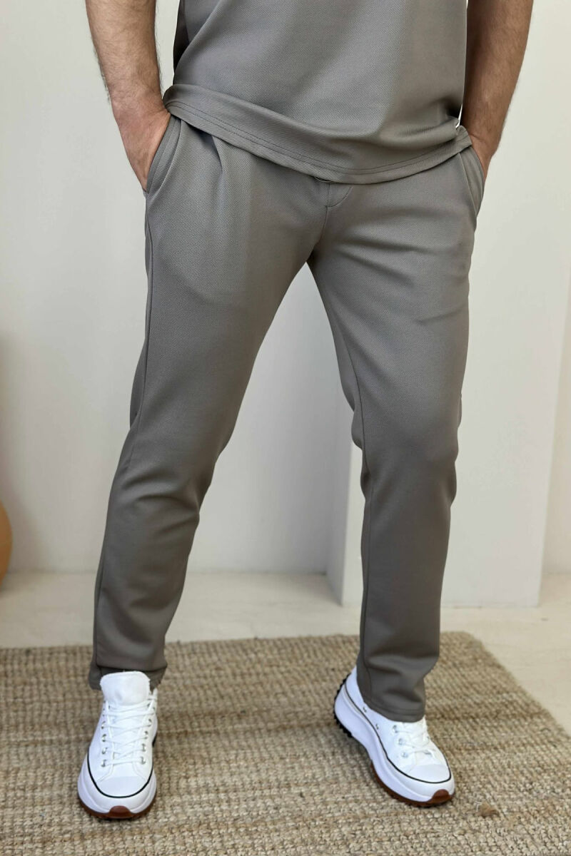 POLO NECK T-SHIRT+SWEATPANTS ONE COLOR MEN SET LIGHT BROWN/KAZB - 3