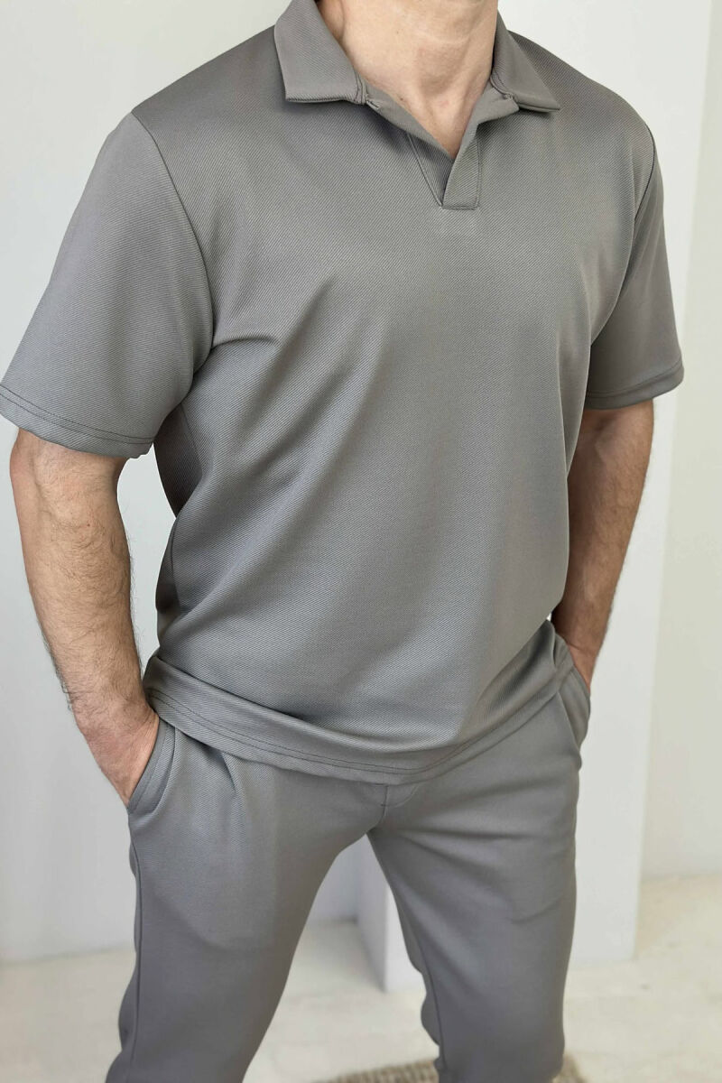 POLO NECK T-SHIRT+SWEATPANTS ONE COLOR MEN SET LIGHT BROWN/KAZB - 4