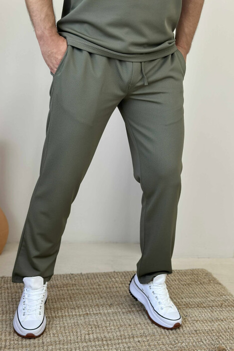 POLO NECK T-SHIRT+SWEATPANTS ONE COLOR MEN SET OLIVE/ULLI - 4