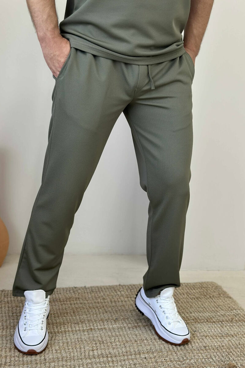 POLO NECK T-SHIRT+SWEATPANTS ONE COLOR MEN SET OLIVE/ULLI - 4