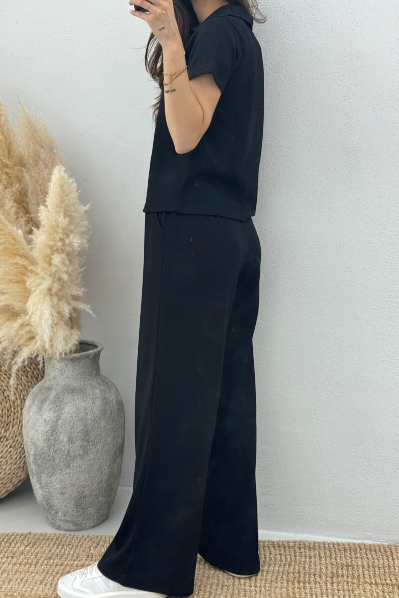 POLO NECK T-SHIRT+SWEATPANTS ONE COLOR WOMEN SET BLACK/ E ZEZE - 5