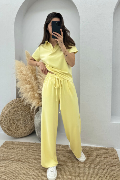 POLO NECK T-SHIRT+SWEATPANTS ONE COLOR WOMEN SET YELLOW/E VERDHE 