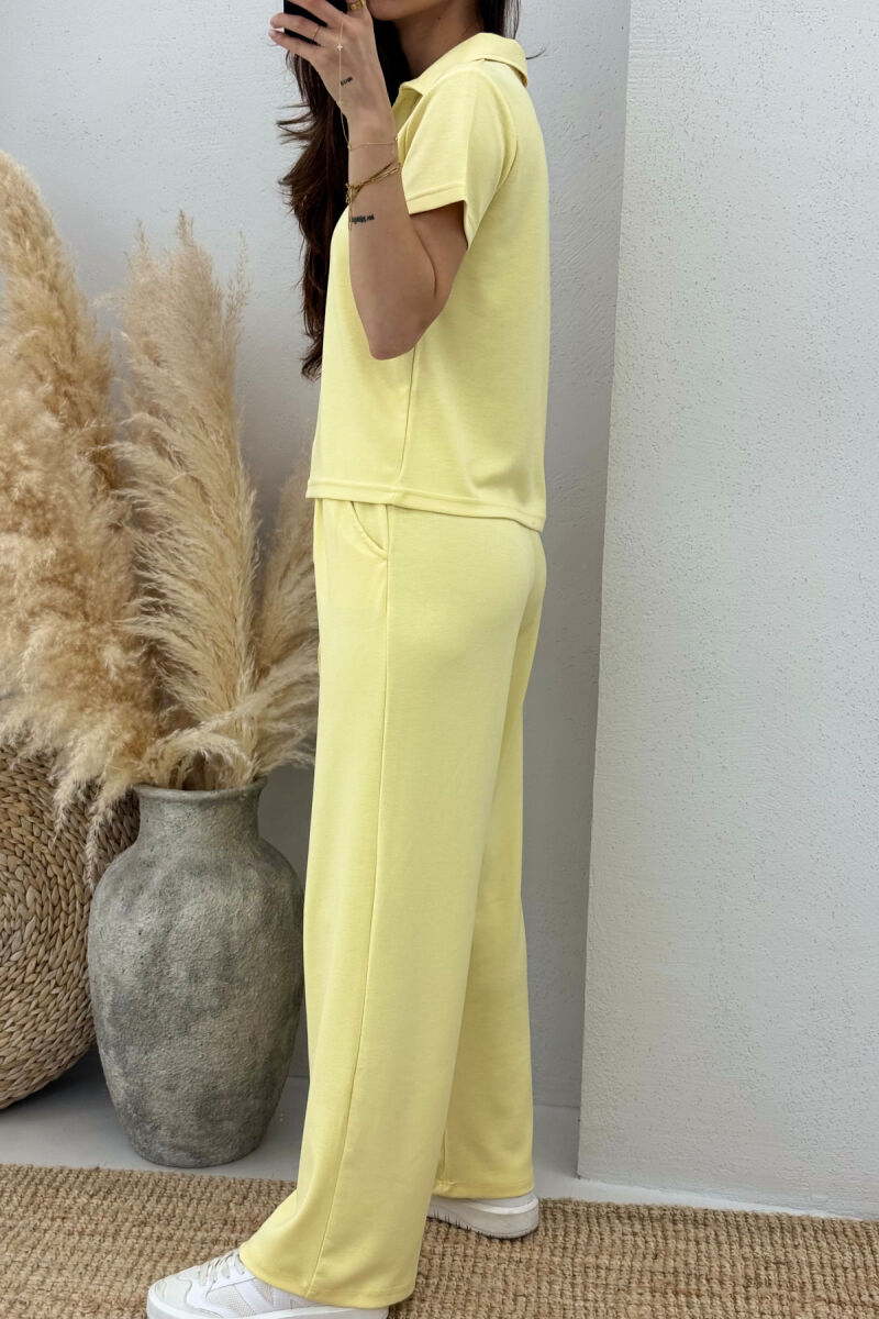 POLO NECK T-SHIRT+SWEATPANTS ONE COLOR WOMEN SET YELLOW/E VERDHE - 3