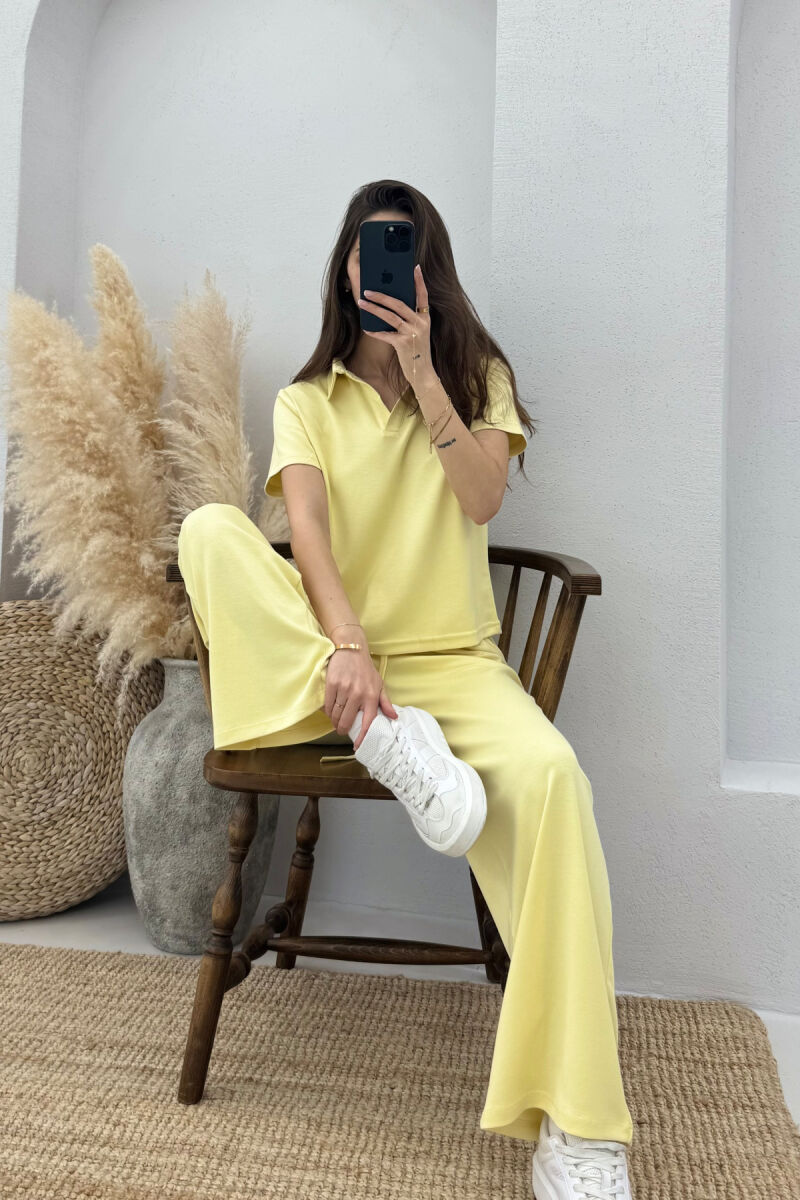 POLO NECK T-SHIRT+SWEATPANTS ONE COLOR WOMEN SET YELLOW/E VERDHE - 4
