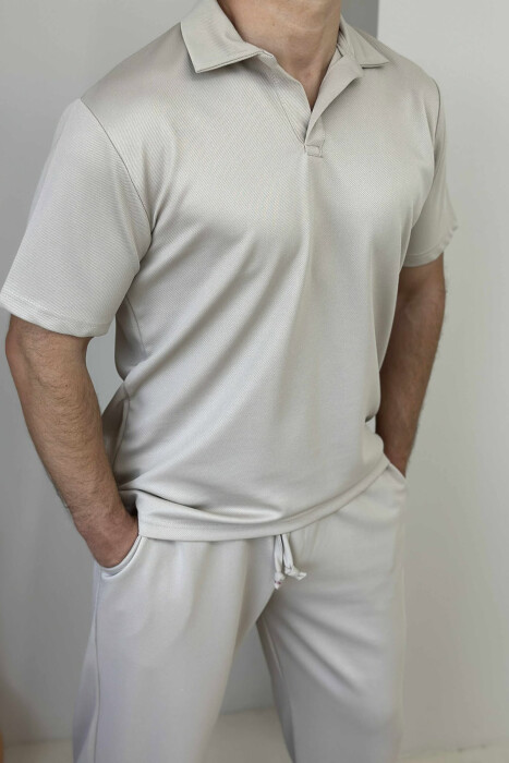 POLO NECK T-SHIRT+SWEATPANTS SIMPLE MEN SET BEIGE/BEZHE - 4