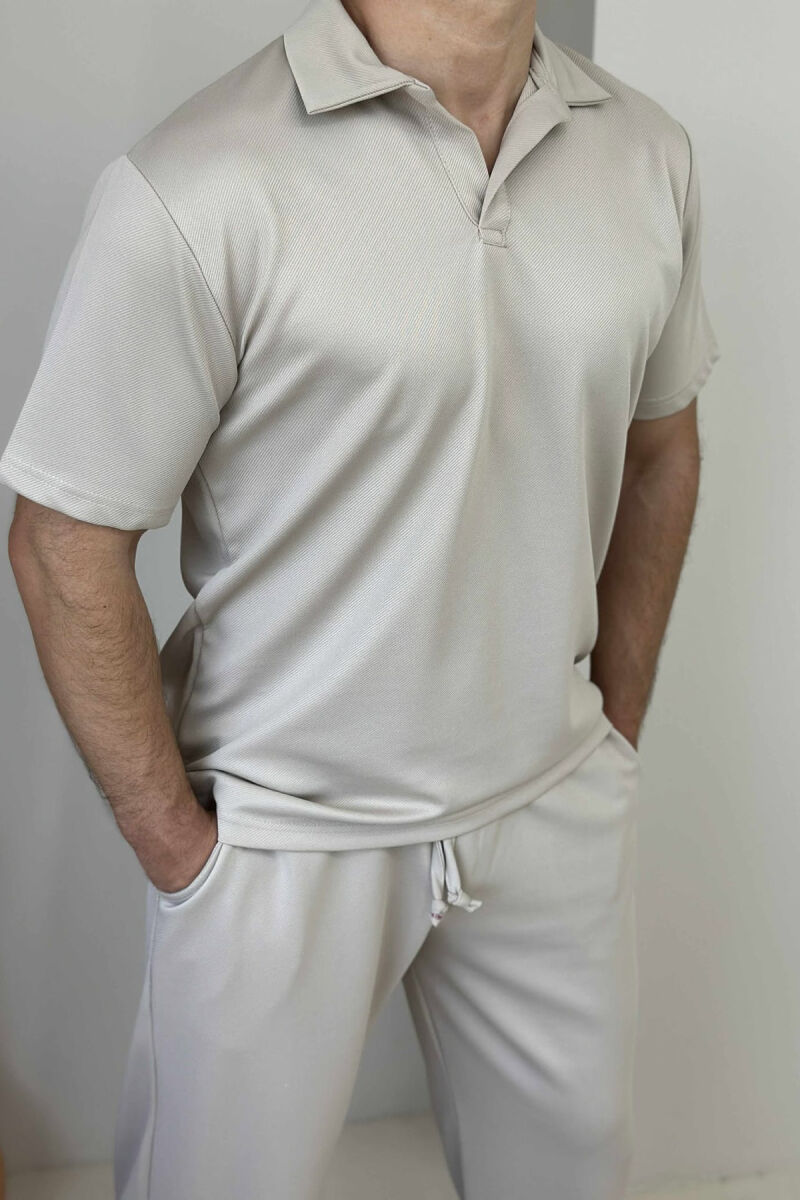 POLO NECK T-SHIRT+SWEATPANTS SIMPLE MEN SET BEIGE/BEZHE - 4