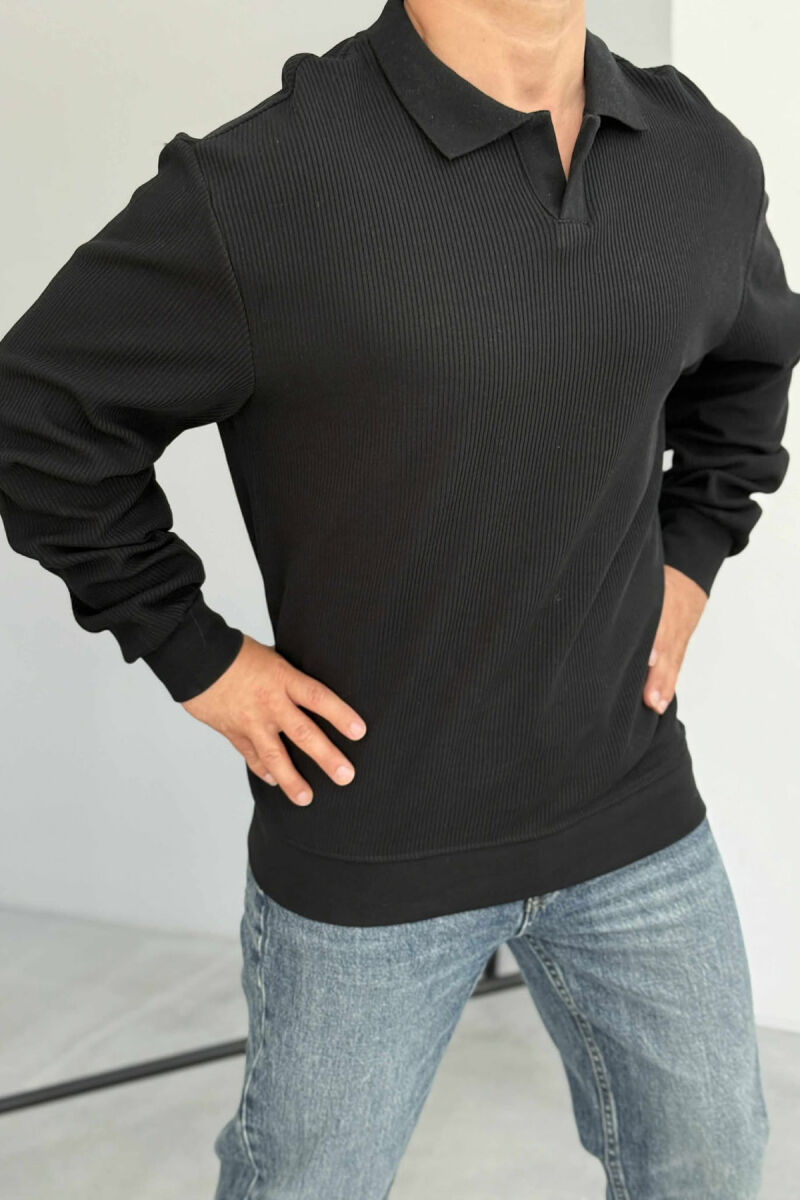 POLO NECK TEXTURED MEN SWEATSHIRT BLACK/ E ZEZE - 2