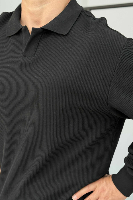 POLO NECK TEXTURED MEN SWEATSHIRT BLACK/ E ZEZE - 3