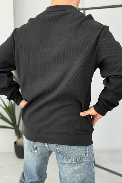 POLO NECK TEXTURED MEN SWEATSHIRT BLACK/ E ZEZE - 4