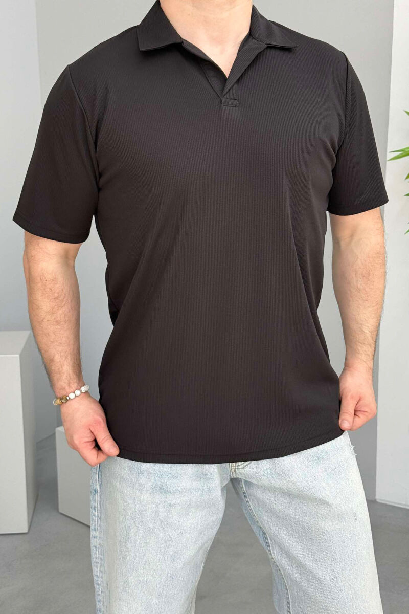 POLO NECK TEXTURED MEN T-SHIRT BLACK/ E ZEZE - 1