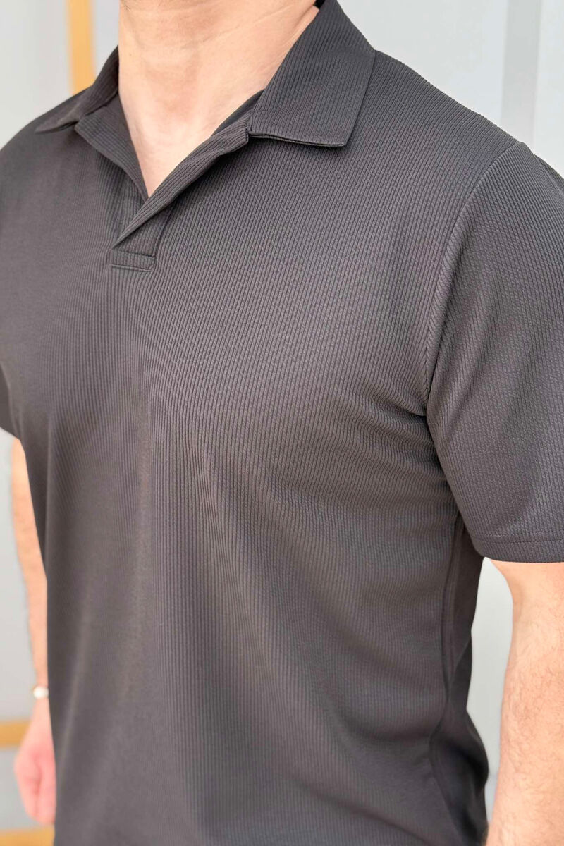 POLO NECK TEXTURED MEN T-SHIRT BLACK/ E ZEZE - 2