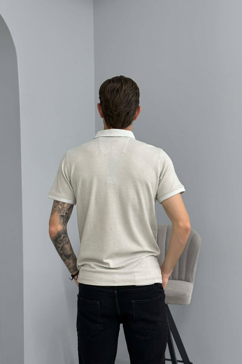 POLO NECK TEXTURED MEN T-SHIRT LIGHT GREY/GZ - 2