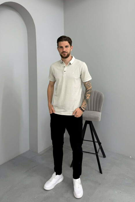 POLO NECK TEXTURED MEN T-SHIRT LIGHT GREY/GZ - 3