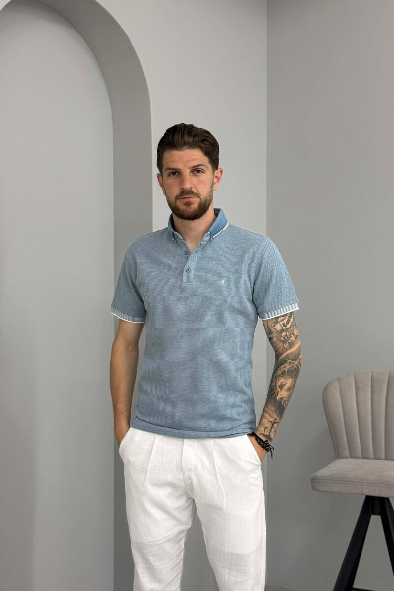 POLO NECK TEXTURED MEN T-SHIRT LIGHTBLUE/BZ - 1