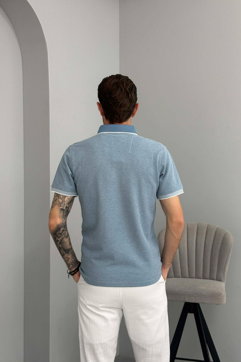 POLO NECK TEXTURED MEN T-SHIRT LIGHTBLUE/BZ - 3