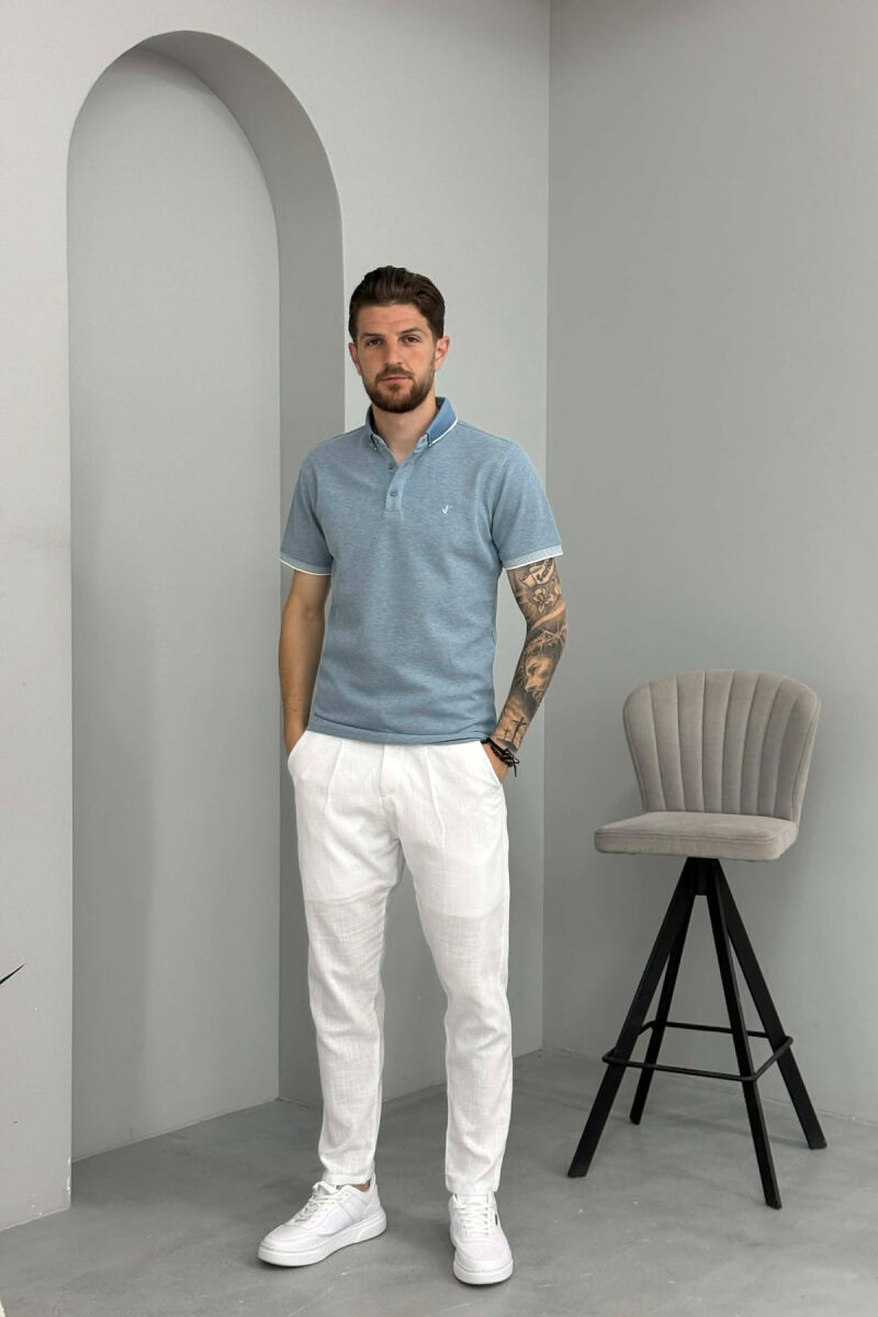 POLO NECK TEXTURED MEN T-SHIRT LIGHTBLUE/BZ - 4