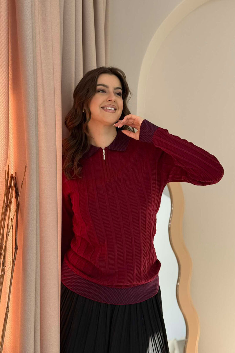 POLO NECK WOMEN SWEATER BURGUNDY/VISHNJE - 2