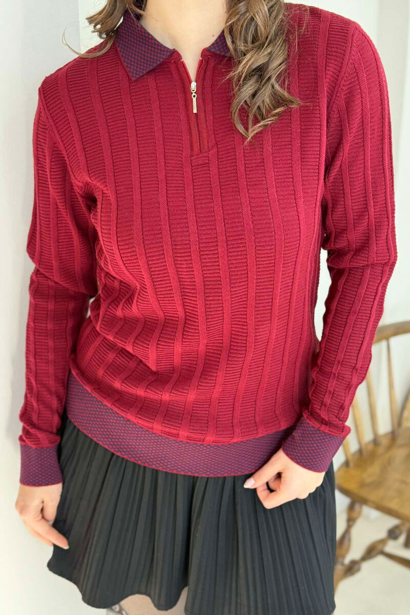 POLO NECK WOMEN SWEATER BURGUNDY/VISHNJE - 3