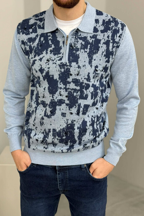 POLO NECK ZIPPER DESIGNED MEN SWEATER BLUE/BLU - KLAUDIO FASHION