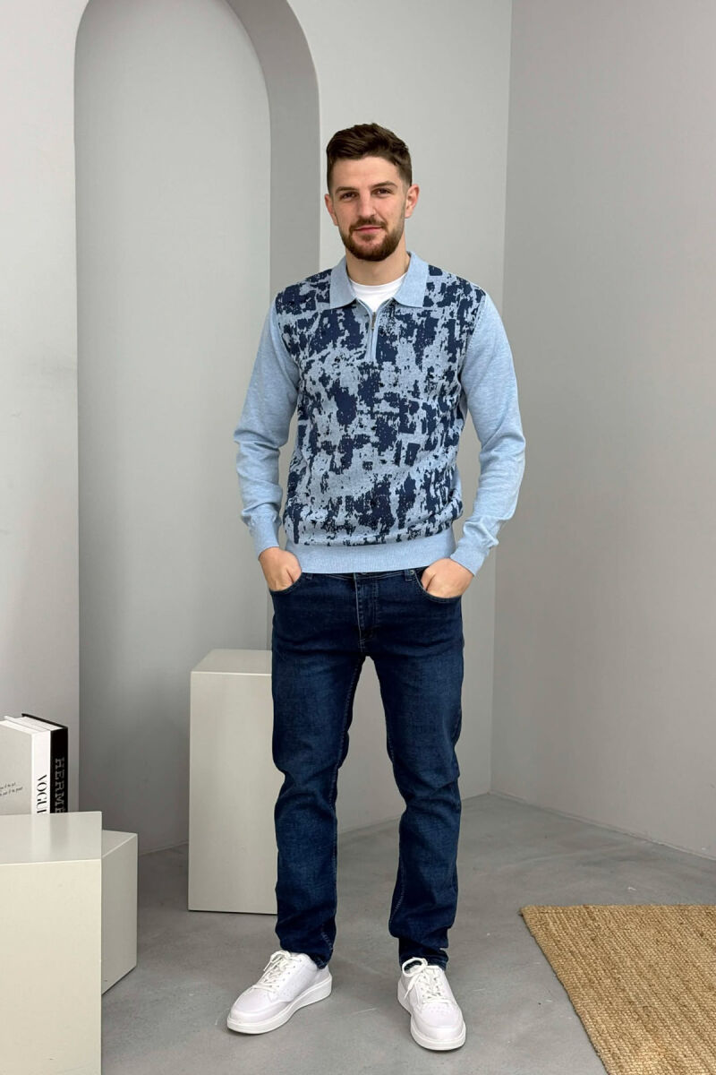 POLO NECK ZIPPER DESIGNED MEN SWEATER BLUE/BLU - 2