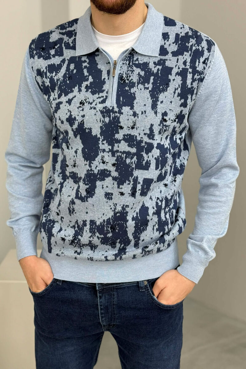 POLO NECK ZIPPER DESIGNED MEN SWEATER BLUE/BLU - 1