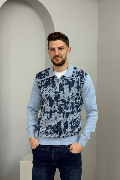 POLO NECK ZIPPER DESIGNED MEN SWEATER BLUE/BLU - 4