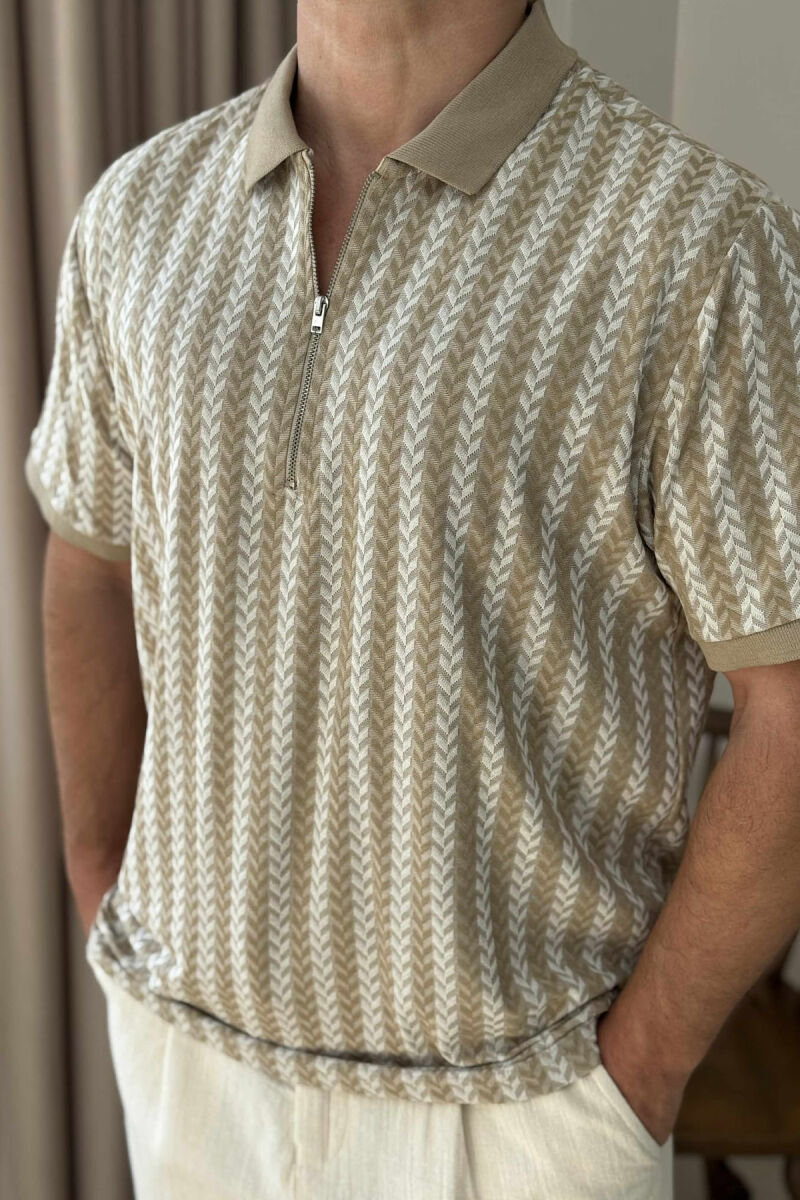 POLO NECK ZIPPER DESIGNED MEN T-SHIRT BEIGE/BEZHE - 3