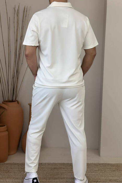 POLO NECK ZIPPERED T-SHIRT+SWEATPANTS MEN SET CREAM/KREM - 3