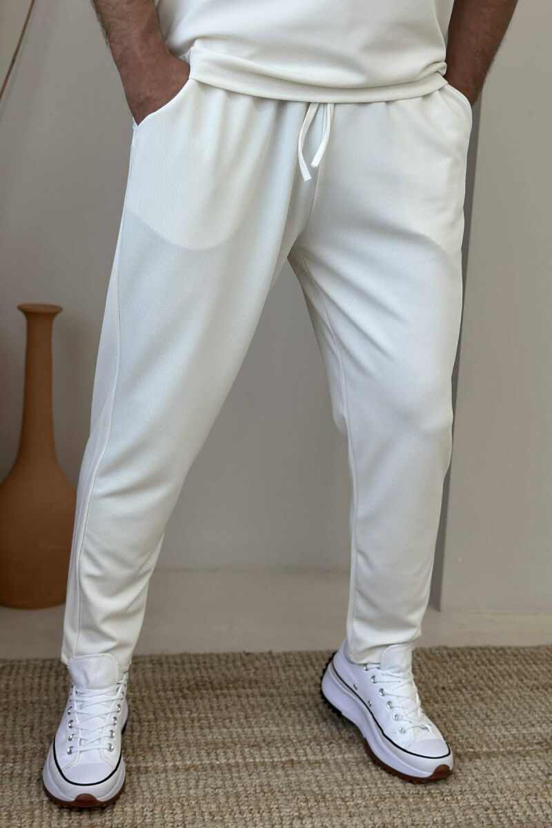 POLO NECK ZIPPERED T-SHIRT+SWEATPANTS MEN SET CREAM/KREM - 4