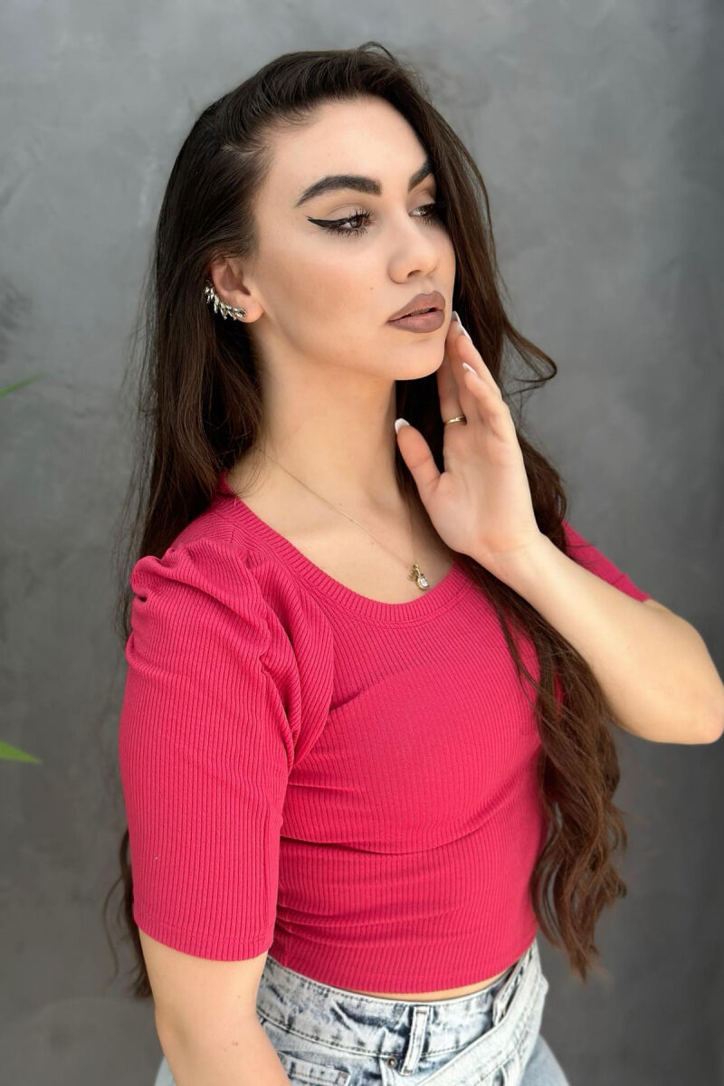 PUFFY SLEEVES ROUND NECK WOMAN BLOUSE FUCHSIA/CIKLAMI - 3