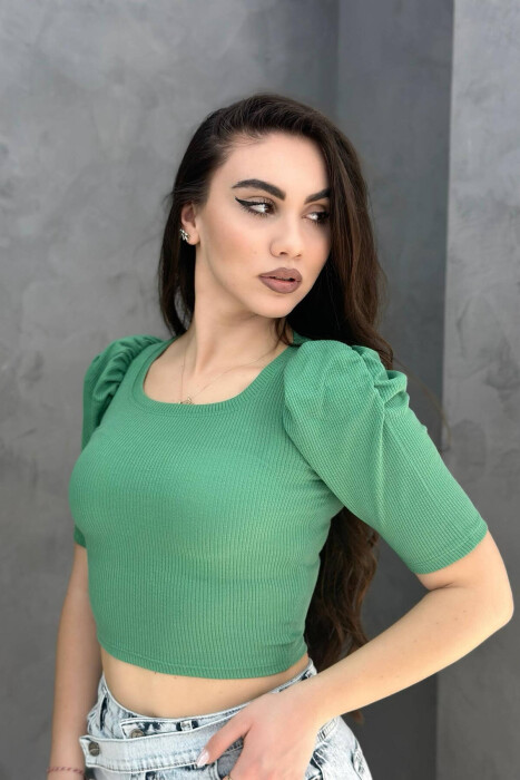 PUFFY SLEEVES ROUND NECK WOMAN BLOUSE GREEN/JESHILE - 2