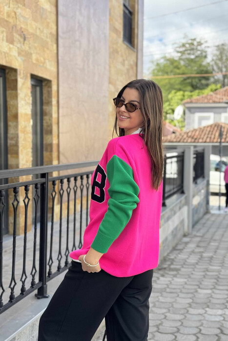 PULOVËR E THJESHTË ME SHKRONJËN B PËR FEMRA NË NGJYRË CIKLAMI - 3