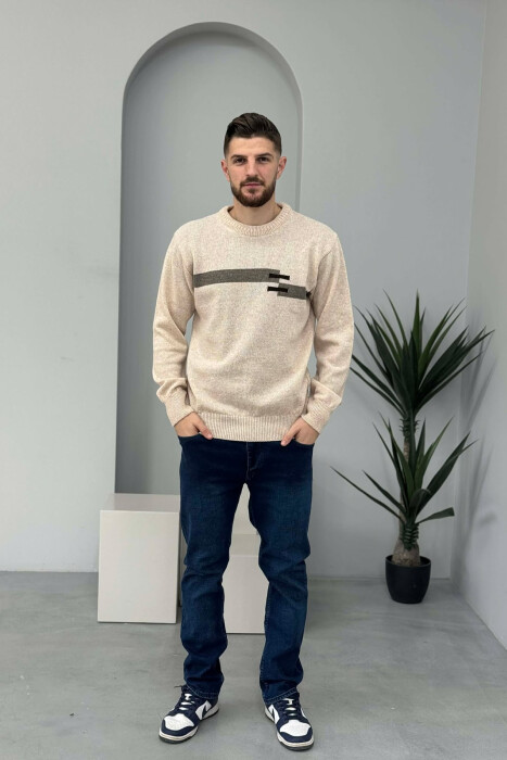 PULOVËR E THJESHTË PËR MESHKUJ NË NGJYRËN BEZHË - KLAUDIO FASHION