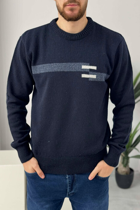 PULOVËR E THJESHTË PËR MESHKUJ NË NGJYRËN BLU E ERRËT - 2